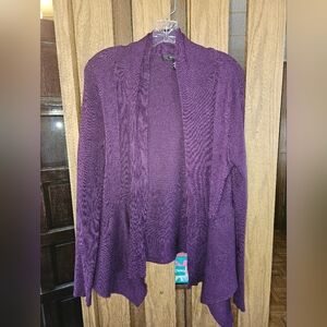 89th & Madison Sz L Purple Waterfall Front Open Cardigan